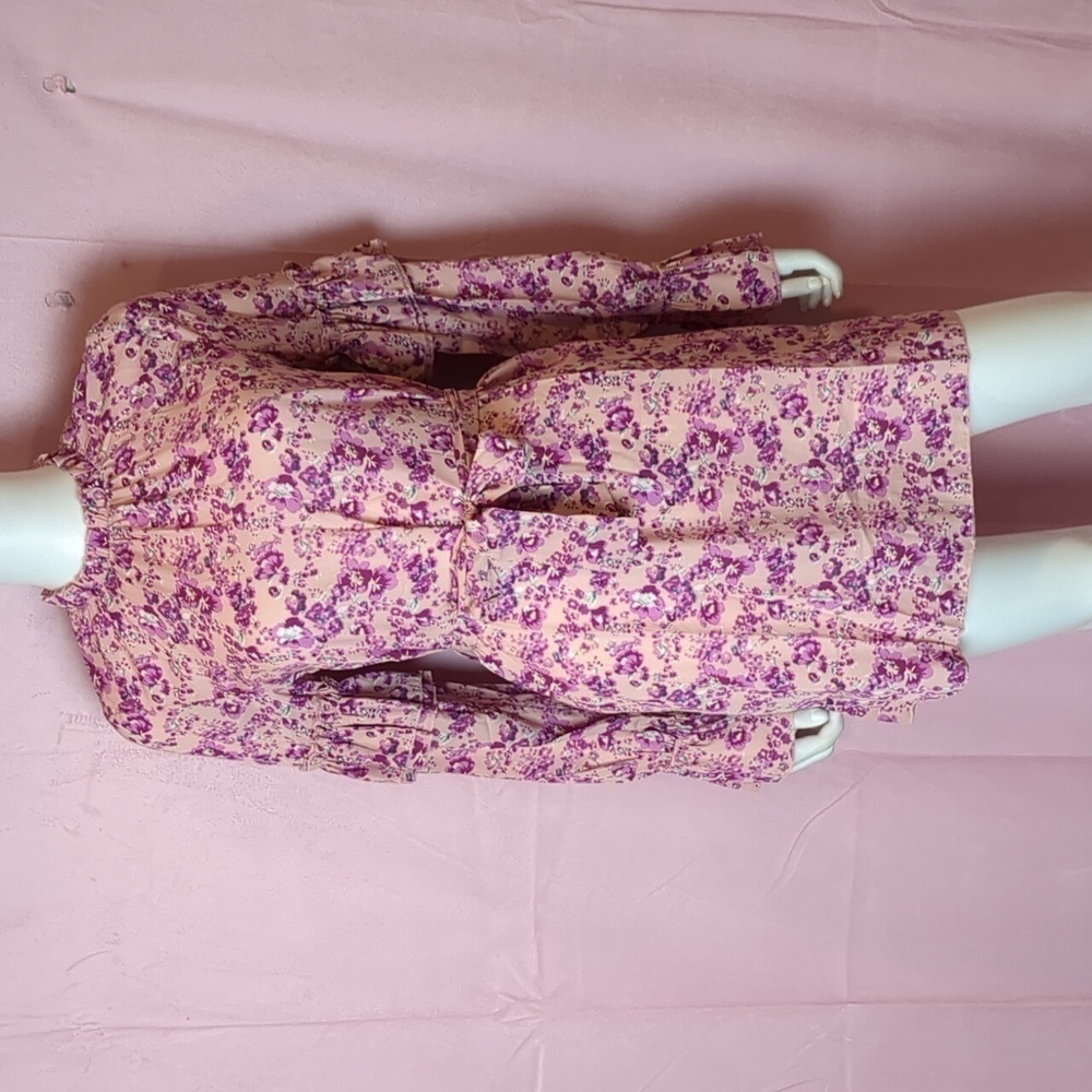Nasty Gal Floral Long Sleeve High Neck Belted Smock Dress in Pink size 4